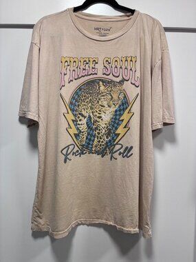 HRT & LUV Free Soul Rock and Roll Leopard Graphic Mineral Wash Tee Large